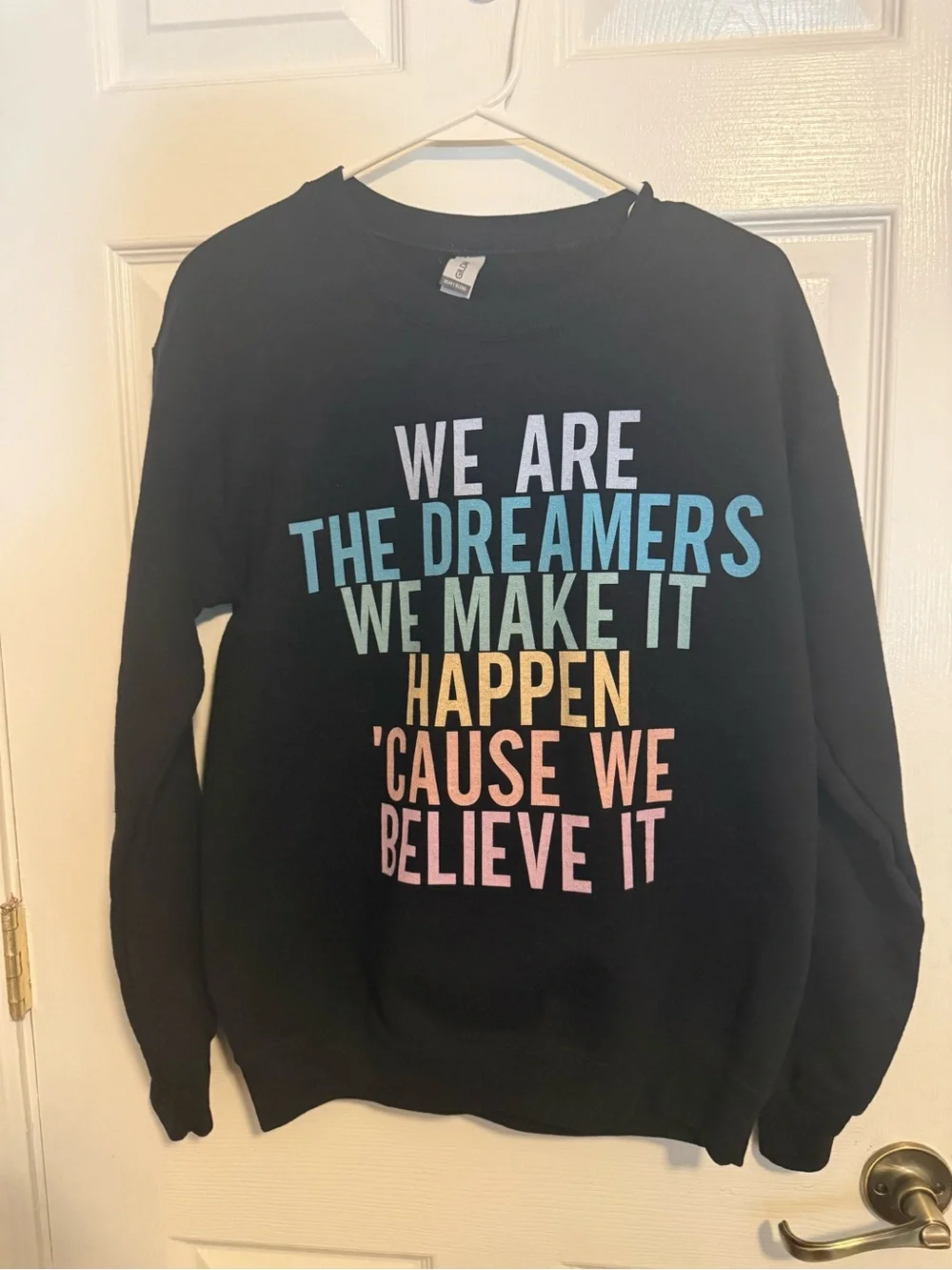 BTS Gildan Black Crewneck Sweatshirt with Pastel Inspirational Graphic